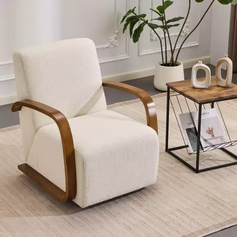 Fauteuil d'appoint pivotant, Fauteuil de salon avec revêtement en similicuir, Accoudoirs en bois massif, Fauteuil pivotant simple et ergonomique pour le salon
